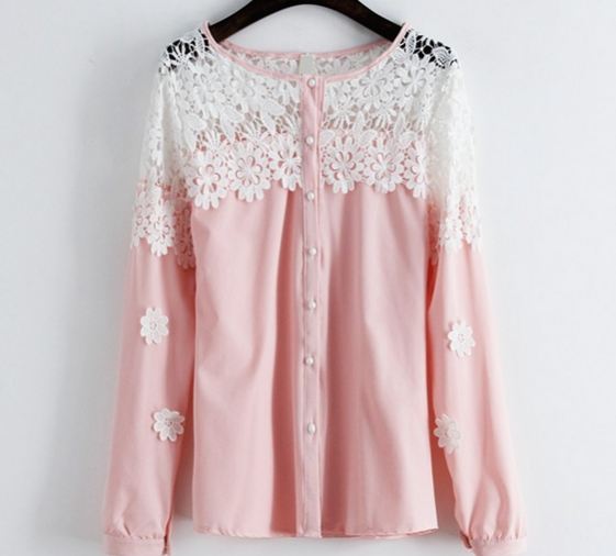 เสื้อแขนยาว ผ้าลูกไม้ เสื้อเชิ้ต ใส่เรียน ใส่ทำงาน สีชมพู หวาน ๆ ช่วงบน ดีไซน์ลูกไม้ สีขาว ผสมผสาน กันลงตัว สวยเก๋ อย่างมีสไตล์ 957102_1