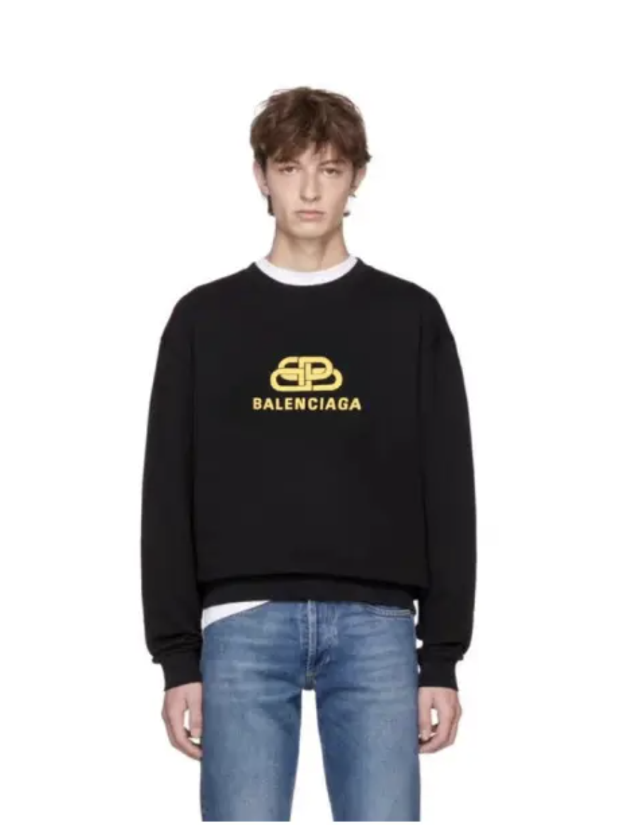Balenciaga Black Yellow BB Craw Logo Sweater