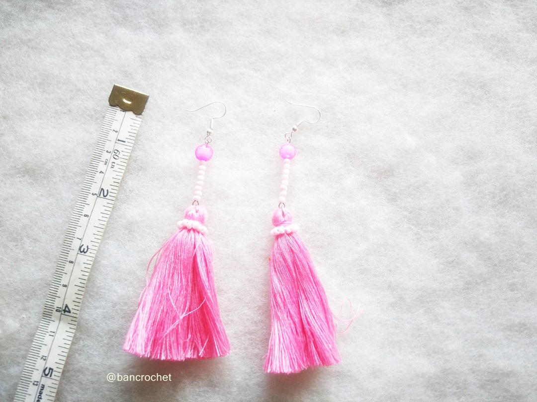 ต่างหูถักโครเชต์ crochet earrings สีชมพู 4.5 นิ้ว