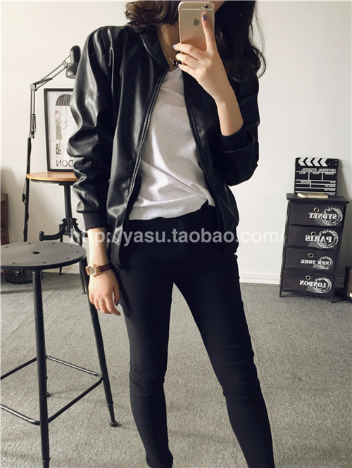 แจ็คเก็ตหนังเทียม ทรงสวย เท่ ดูดี เก๋ไก๋ พร้อมส่งเลยจ้า black