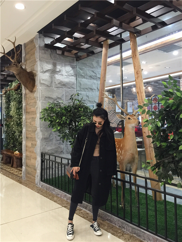 OverCoat เสื้อโค้ทกันหนาว สไตล์เกาหลี แต่งดีเทลเยอะ ทรงโคล่งสีดำ ผ้าวูลผสมเนื้อดี บุซับในกันลม พร้อมส่ง same pic