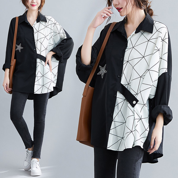 เสื้อทีเชิ้ตคนอ้วนผู้หญิงสไตล์คอตตอนลินินมีไซต์อก 47-48 นิ้ว
