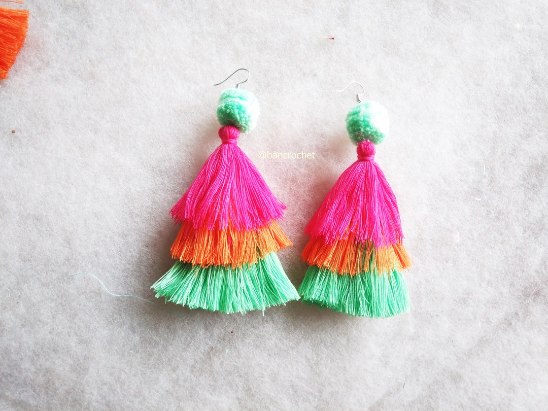 ต่างหูถักโครเชต์ crochet earrings หลากสี 4-6 นิ้ว