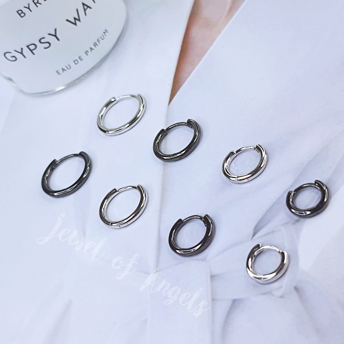 ต่างหูเงินแท้S925 รุ่น Basic Round ต่างหูห่วงหนา ล็อคปลาย เบสิคมินิมอล เงินแท้ทั้งชิ้น สีเงิน สีดำ Silver925