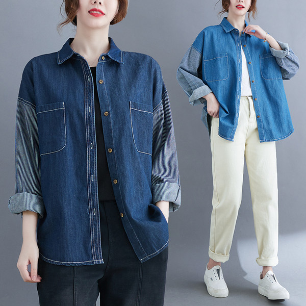 เสื้อทีเชิ้ตคนอ้วนผู้หญิงสไตล์คอตตอนลินินมีไซต์อก 47-48 นิ้ว