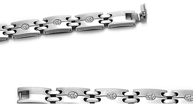 สร้อยข้อมือผู้ชาย กำไลข้อมือผู้ชาย ผู้หญิง สร้อยข้อมือคู่ สแตนเลส สีเงิน ฝังเพชร cz และ แร่แม่เหล็ก เพื่อสุขภาพ ด้านใน 316694