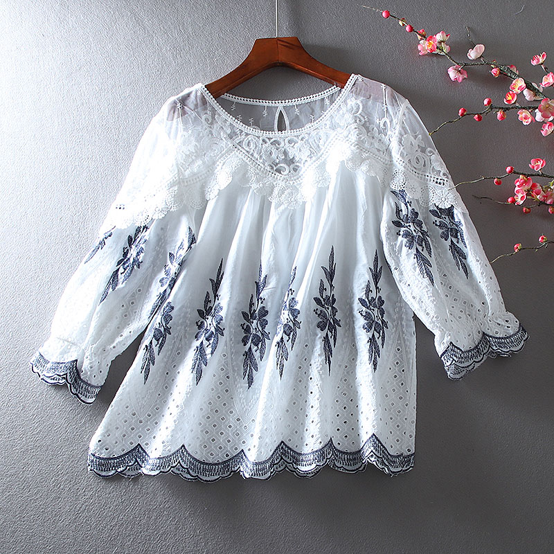 เสื้อลินิน เสื้อผ้าฝ้ายลินิน เสื้อเชิ้ตผ้าลินิน ปักลายสวยๆด้วยด้าย สไตล์VINTAGE BY Dreamroom