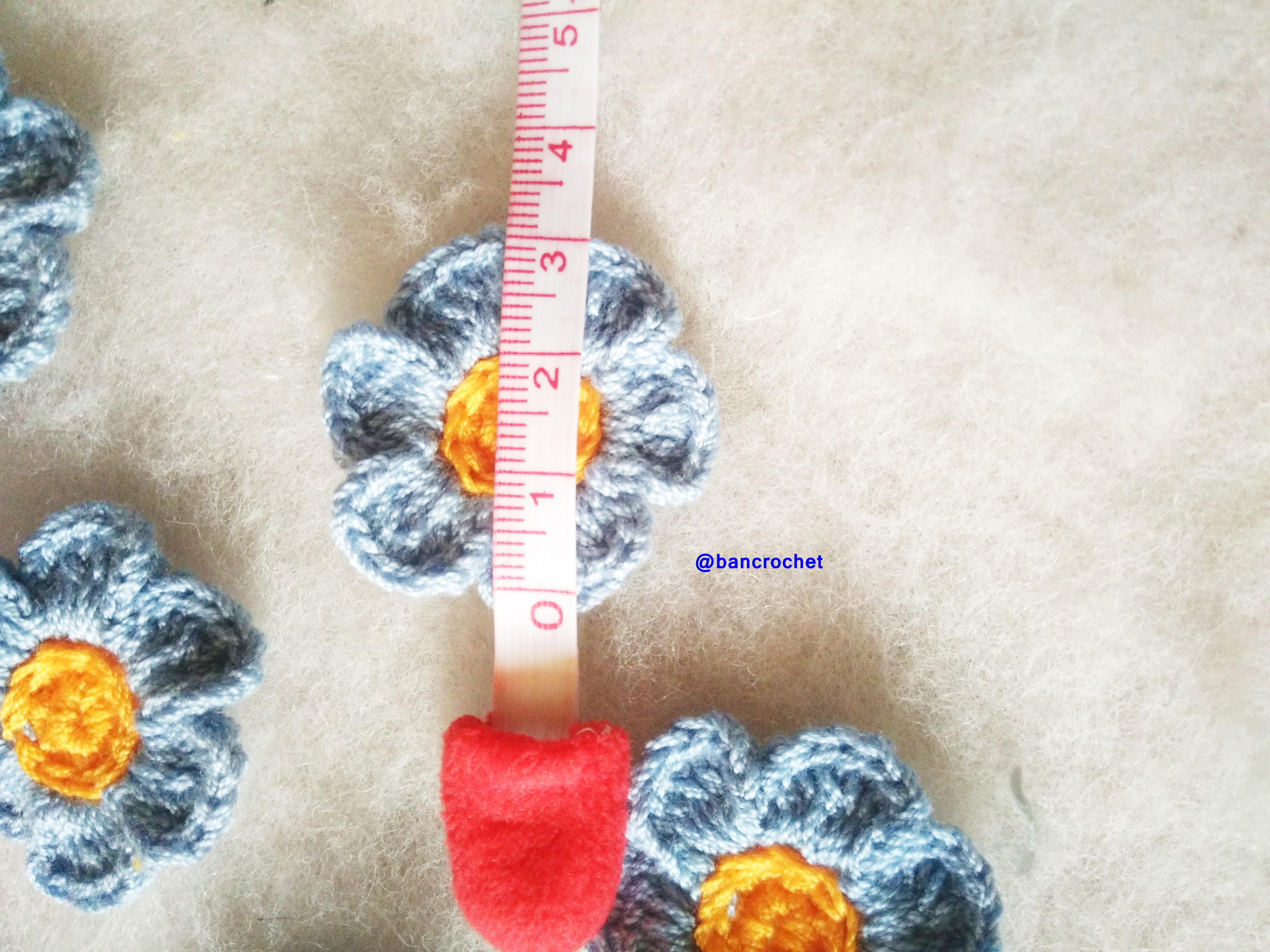 Bancrochet ดอกไม้ถักโครเชต์ crochet flowers คราม 3 cm