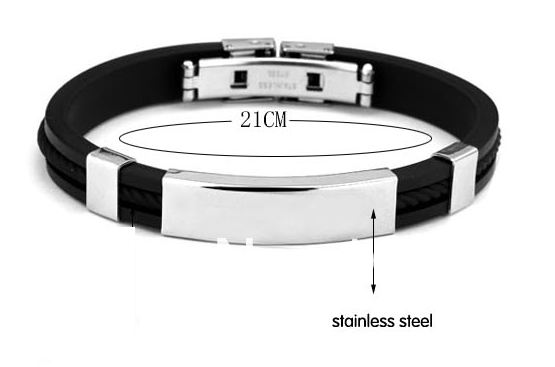 สร้อยข้อมือ กำไลข้อมือ ผู้ชาย Stainless Steel ผสม Silicone สีดำ สลับ เงิน สุขุม ลุ่มลึก เท่สุด ๆ ของขวัญให้แฟน สุดหรู no 311125