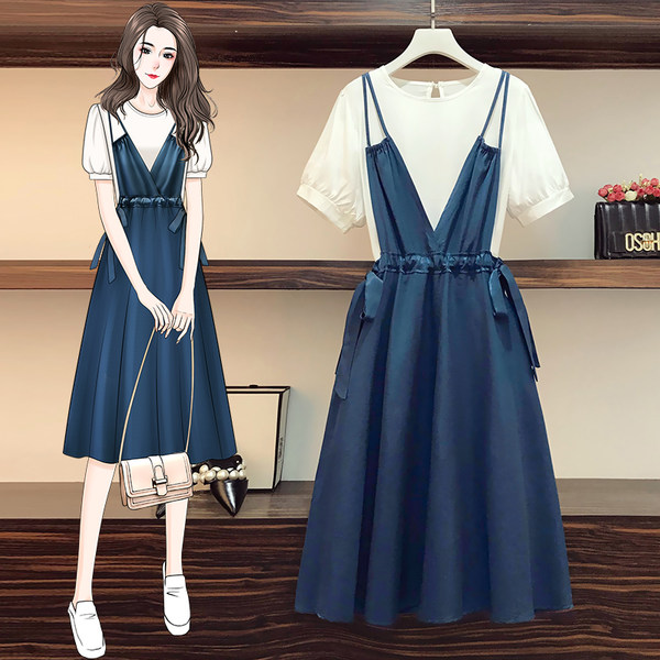 เดรสคนอ้วน เดรสสาวอวบ ชุดเดรสคนอ้วนวัยรุ่นแขนสั้น BY PLUS SIZE Girl
