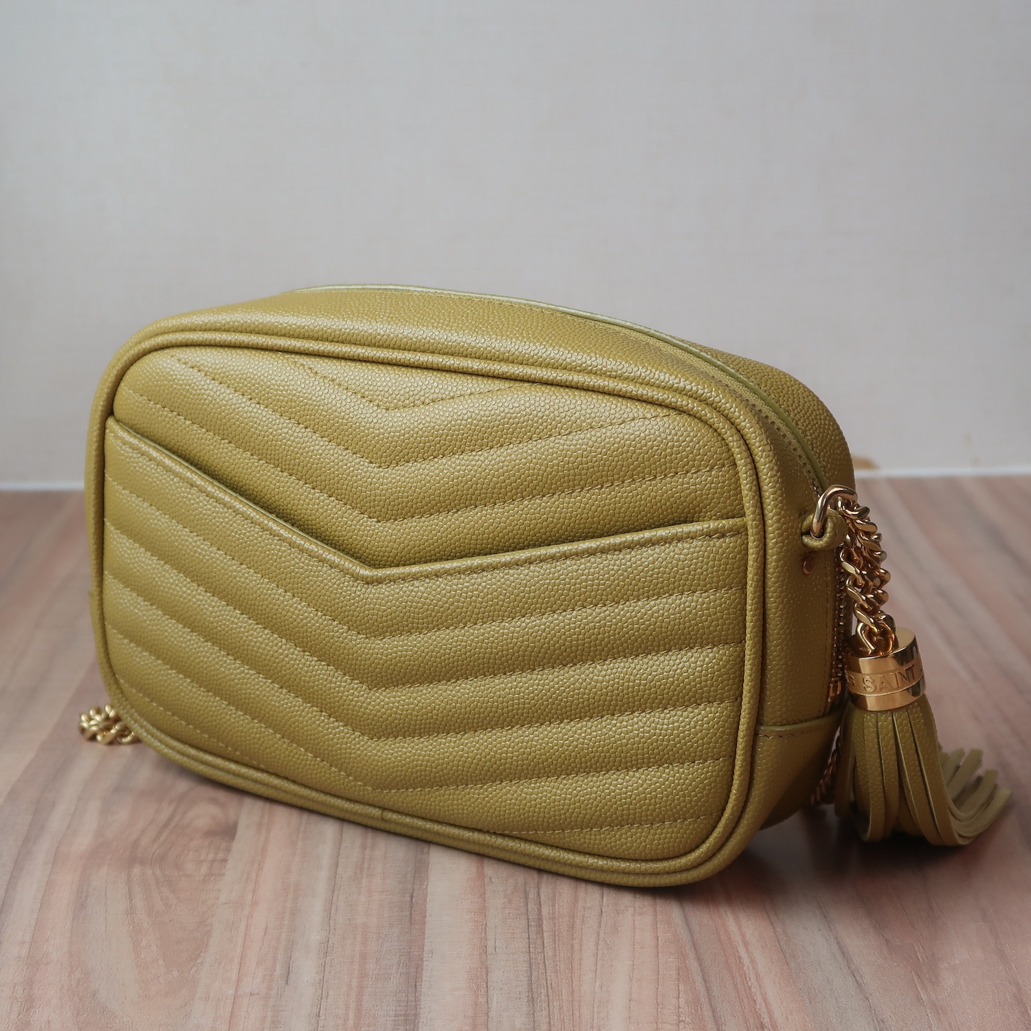 Saint Laurent Light Chatreuse Grain De Poudre Matelasse Mini Lou Camera GHW