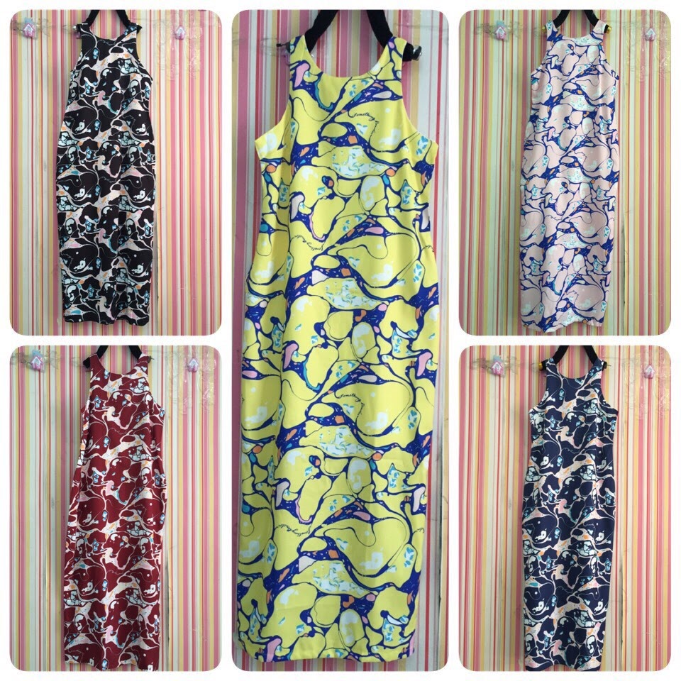 Dress3376 Maxi Dress ลายกราฟฟิค แม็กซี่เดรสยาวแขนกุด ซิปหลัง มีซับในอย่างดี แพทเทิร์นเป๊ะ งานจริงสวยมาก ผ้าฮานาโกะหนาเนื้อดีลายกราฟฟิค **พร้อมส่งสีกรมสีเดียว