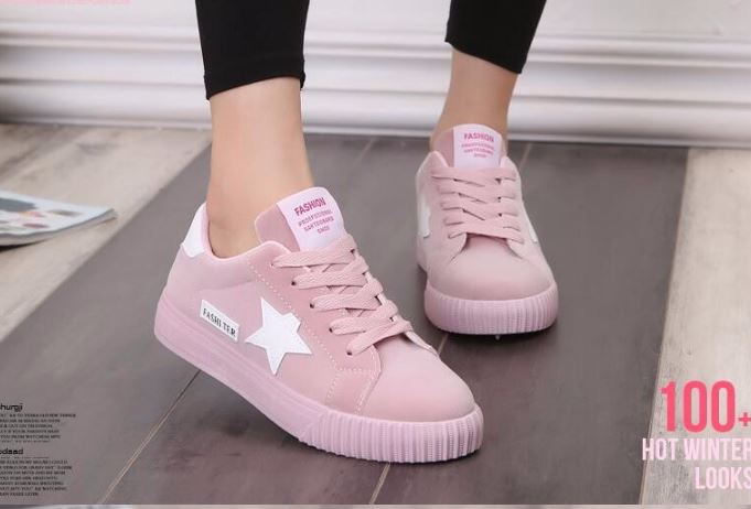 รองเท้าผ้าใบ ผู้หญิง รองเท้า วัยรุ่น รองเท้าหุ้มส้น สีชมพู หวาน ๆ แต่ง รูปดาว ที่รองเท้า รองเท้าใส่เล่นกีฬา ใส่เที่ยว แนวสปอร์ต น่ารักสุด ๆ 131001_2