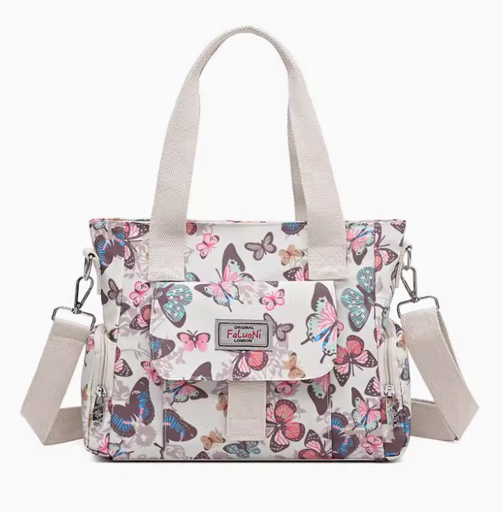 กระเป๋าสะพาย ลายดอกไม้ กระเป๋าแฟชั่น กระเป๋าสะพายข้าง กระเป๋าถือ ผ้าไนลอน กันน้ำ ดีไซน์ เก๋ แยก 3 ช่อง 622387