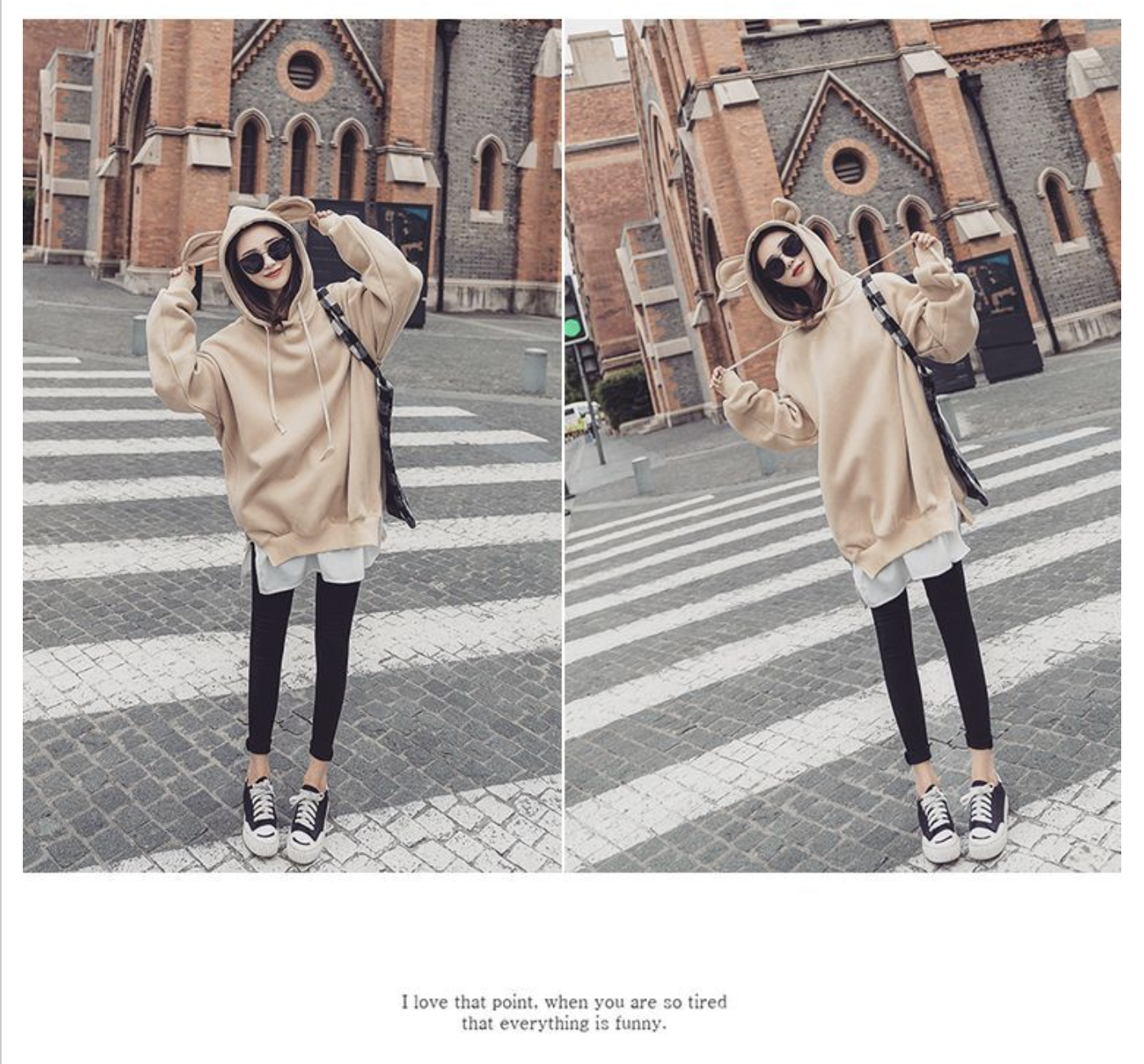 เสื้อกันหนาวฮู้ดดี้ แฟชั่นเกาหลี หูหมี ผ้าเนื้อนุ่ม ด้านในเป็นผ้าสำลี กันหนาวได้จ้า พร้อมส่ง งานจริงในภาพสุดท้าย ครีม