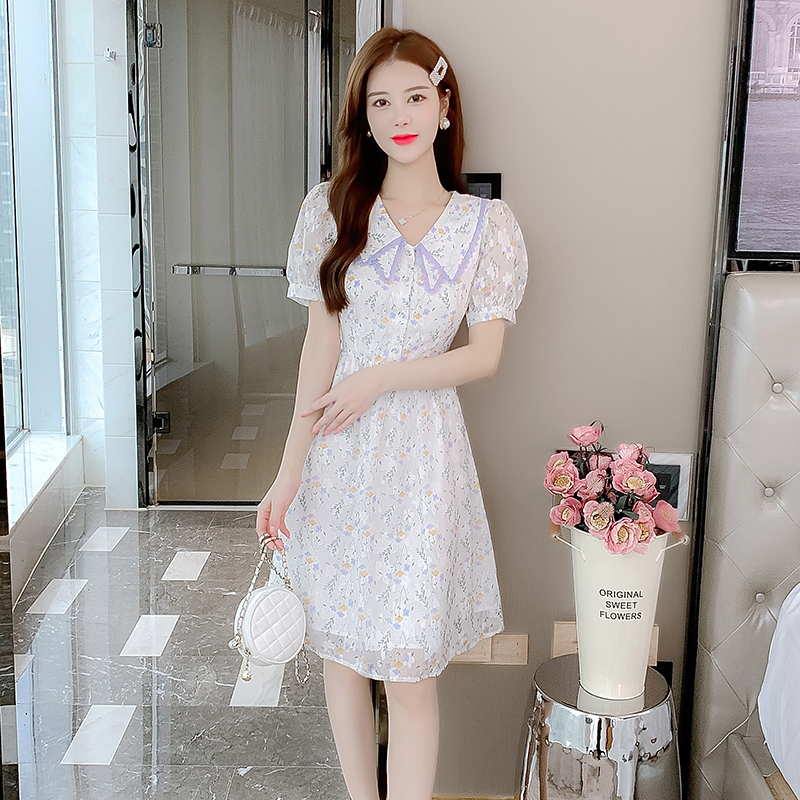เดรสลูกไม้ เดรสชีฟองสวยๆ แขนสั้น By Meiyi women's clothing