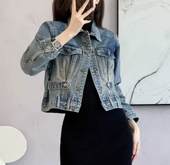 เสื้อ Jacket ยีนส์ ผู้หญิง แขนยาว งานฟอก แบบเท่ ๆ jacket ใส่กับ เดรส แบบสวย ๆ 537160