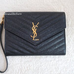 Saint Laurent Black Cassandre Matelasse Wristlet Pouch