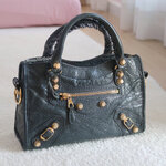 Balenciaga Grey Lambskin Mini City Giant G12 GHW