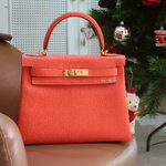 Hermes Orange Poppy Togo Leather Kelly 28 GHW