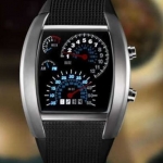 นาฬิกาข้อมือ ผู้ชาย แบบ Led ดีไซน์ สำหรับผู้ที่ชื่นชอบ การ แข่งรถ หน้าปัดบอกเวลา คล้ายกับ scale หน้ารถยนต์ มีระบบวันที่ และ Led สีฟ้า ดำ แดง ขาว no 6403966