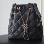 Chanel Black Lambskin Medium Drawstring GHW