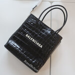 Balenciaga Black Croc Calfskin Shopping Tote XXS
