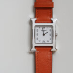 Hermes White Enamel Orange Swift H Hour PM Watch