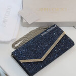 Jimmy Choo Blue Metallic Emmie Chain Wallet