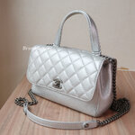 Chanel Silver Calfskin Coco Twin RHW