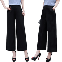 Trousers515-Size-XXL กางเกงขายาวสีพื้นดำ เอวสม็อคยางยืดด้านหลัง มีซิปข้าง กระเป๋าข้าง ผ้าสูทเนื้อดีเรียบสวยไม่ยับง่าย