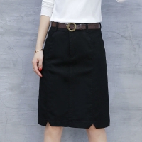 Skirt342-Size-XXL-Black / กระโปรงแฟชั่นผ้าคอตตอนยีนส์เนื้อดีหนาสวยสีพื้นทรงเข้ารูป ซิปหน้า กระเป๋าข้าง