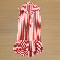 Dress3417-สีขาวส้ม ชุดเดรสน่ารักคอปกเชิ้ตชายระบาย ผ้าไหมอิตาลีเนื้อนิ่มลายริ้วใหญ่ งานน่ารักผ้าเนื้อดีใส่สบาย