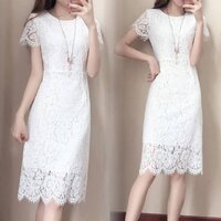 Dress4495-White / เดรสลูกไม้ทรงเข้ารูป มีซับในอย่างดีทั้งชุด ผ้าลูกไม้คอตตอนเนื้อดีหนาสวย