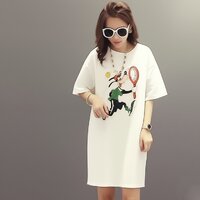 Dress4006-Size-3XL-สีขาว / ชุดเดรสไซส์ใหญ่ทรงปล่อยใส่สบาย ผ้าคอตตอนสีพื้นเนื้อดีหนานุ่มสวยเกรดพรีเมียม