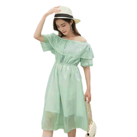 Dress4415-สีเขียวมิ้นท์ / เดรสยาวเปิดไหล่ เอวสม็อคยางยืด มีซับในอย่างดีทั้งชุด ผ้าชีฟองวิ้งๆ เนื้อผ้าบางเบาใส่สบายเหมาะกับหน้าร้อน