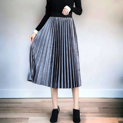 Skirt384 กระโปรงยาวผ้ากำมะหยี่สีบรอนซ์เทา เอวยางยืด ผ้าเนื้อดีหนามีน้ำหนักทิ้งตัว งานดีทรงสวย แมทช์กับเสื้อทรงไหนก็เข้า ใส่เที่ยว/ใส่ทำงานได้