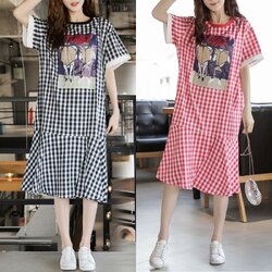 Dress4744 เดรสยาวลายสก็อตทรงปล่อยชายระบาย งานสกรีนลายดิจิตอลอย่างดีสีสวยคมชัด ผ้าโพลีเนื้อดีนุ่มใส่สบาย งานสวยใส่ง่ายน่ารักมาก