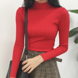 สีแดงสด : เสื้อสเวตเตอร์ ไหมพรมคอเต่า ลายทางในตัว ยืดได้เยอะ ผ้านุ่ม