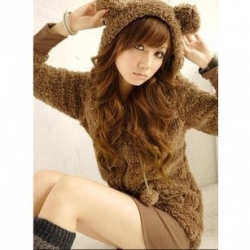 พร้อมส่ง - สีน้ำตาล เสื้อกันหนาวฮู้ดดี้ แฟชั่นเกาหลี หมี น่ารัก สีน้ำตาล