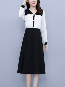 ชุดเดรสคนอ้วนแขนยาว ชุดเดรสคนอ้วนสไตล์เกาหลี เดรสแขนยาว