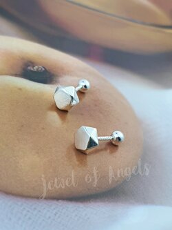 ต่างหูจิวเงินแท้S925 รุ่น Energetic ต่างหู5เหลี่ยมหนา แป้นหลังบอล ตุ้มหูเงินแท้ทั้งชิ้น Silver925