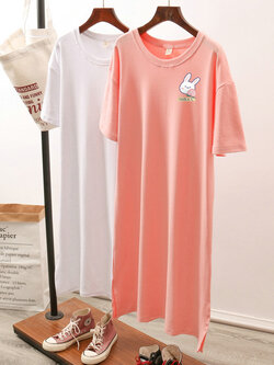 เดรสสไตล์เสื้อยืด S-3XL(อกเสื้อยืด 43- 51 นิ้ว)ใส่สบายๆอยู่บ้าน ใส่นอน