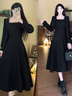 เดรสสีดำ ชุดเดรสคนอ้วน ชุดเดรสสาวพลัสไซส์ XL-5XL