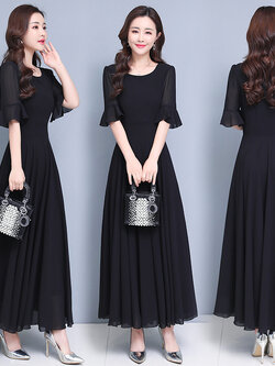 เดรสสีดำ ชุดเดรสคนอ้วน ชุดเดรสสาวพลัสไซส์ XL-5XL