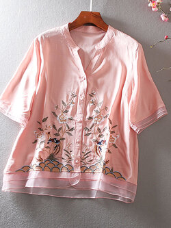 เสื้อลินิน เสื้อผ้าฝ้ายลินิน เสื้อเชิ้ตผ้าลินิน ปักลายสวยๆด้วยด้าย สไตล์VINTAGE