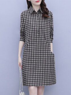 ชุดเดรสคนอ้วนแขนยาว ชุดเดรสคนอ้วนสไตล์เกาหลี เดรสแขนยาว