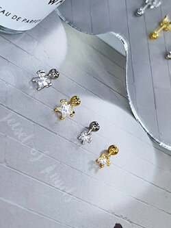 จิวหูเงินแท้S925 รุ่น Twinkle ต่างหูก้านเสียบรูปดาว เพชรCZ แป้นหลังบอล สีเงิน สีทอง เงินแท้ทั้งชิ้น Silver925