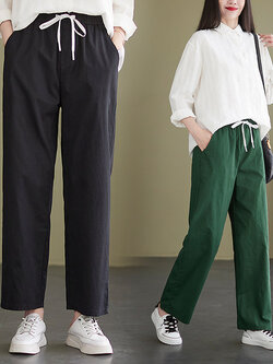 กางเกงผ้าลินิน กางเกงขายาว กางเกงผ้าลินินญี่ปุ่น กางเกงผ้าลินิน เอว ยางยืด By LZcotton and linen