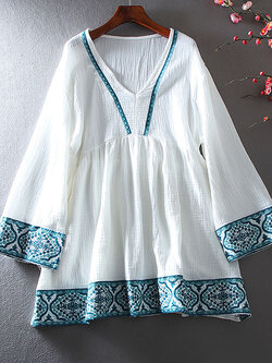 เสื้อลินิน เสื้อผ้าฝ้ายลินิน เสื้อเชิ้ตผ้าลินิน ปักลายสวยๆด้วยด้าย สไตล์VINTAGE BY Dreamroom